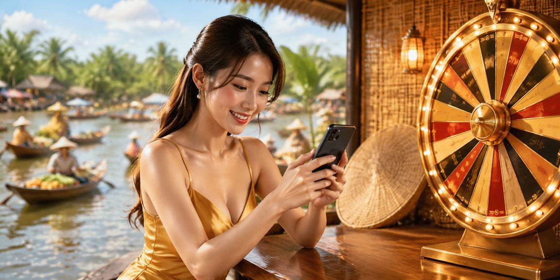 Hình ảnh roulette kết hợp nón lá truyền thống Việt Nam – biểu tượng cá cược văn hóa địa phương